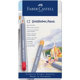 Карандаши цветные Faber-Castell GoldFaber акварельні, металевий пенал 12 кольорів (114612) (27637)