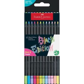 Карандаши цветные Faber-Castell Black Edition colour pencils Neon + Pastel, тригранні. чорне дерево, 12 кольорів (116410) (32083)