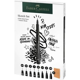 Лайнер Faber-Castell набор ручек капиллярных и блокнот Sketch Set цвет черный (XXS, XS, S, F, M, 1,5, B, FM) (32468)
