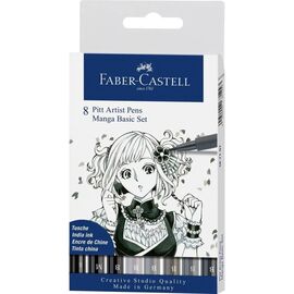Лайнер Faber-Castell набор капиллярных ручек Pitt Artist Pens Manga Basic Set 8 шт. (серые оттенки + черный) (23899)