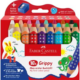 Карандаши цветные Faber-Castell XXL Jumbo Grippy акварельні, потовщені, з м'яким грифелем 16 кольорів+стругачка (110645) (33044)
