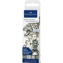 Лайнер Faber-Castell набор капиллярных ручек кисточки Pitt Artist Pen India ink pen, 4 оттенка серого (30338)