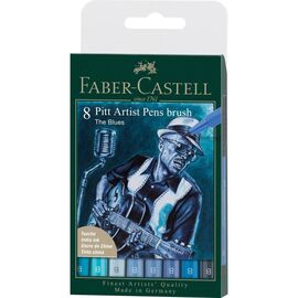 Лайнер Faber-Castell набор капиллярных ручек кисточек PITT Artist Pens Brush The Blues, 8 цветов (32113)
