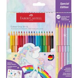 Карандаши цветные Faber-Castell Colour Grip Unicorn, акварельні, 18 кольорів + 6 пастельних (201543) (32324)