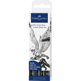 Лайнер Faber-Castell набор капиллярных ручек кисточки Pitt Artist Pen Comic Black Set, (SB, 1,5, F, XS) цвет черный (30337)