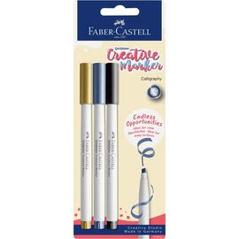 Набор маркеров Faber-Castell тонких для декора Goldfaber Creative Marker Calligraphy, 3 цвета, наконечник С (каллиграфия) (33008)