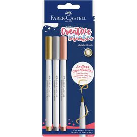 Набор маркеров Faber-Castell тонких для декора Goldfaber Creative Marker Metallic Brush, 3 цвета, В (кисть) (33005)