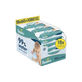 Детские влажные салфетки Pampers 99 Water 60 шт х 18 пачок (1080 шт) (8006530116374)