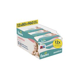 Детские влажные салфетки Pampers Sensitive 80 шт х 12 пачок (960 шт) (8006530134668)