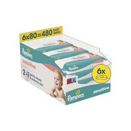 Детские влажные салфетки Pampers Sensitive 6 пачок х 80 шт (480 шт) (8006540174531)