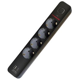 Мережевий фільтр живлення EUROELECTRIC Х4 10А 2м USB, Type-C, Black (EE-104USB/C-2M Black)