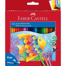 Олівці кольорові Faber-Castell акварельні, 24 кольори + пензлик в картонній коробці (114425) (1408)