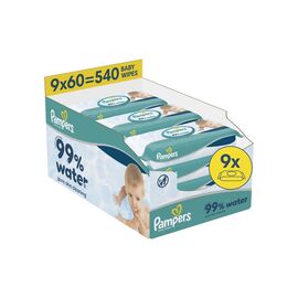 Дитячі вологі серветки Pampers 99 Water 60 шт х 9 пачок (540 шт) (8006530116459)
