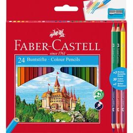 Олівці кольорові Faber-Castell 24 кольори "Замок" + 3 двоколірні олівці + стругачка, (110324) (5515)