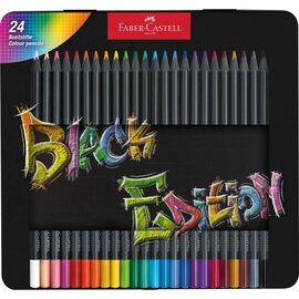 Олівці кольорові Faber-Castell Black Edition colour pencils 24 кольора тригранні чорне дерево, металева коробка (116425) (32086)