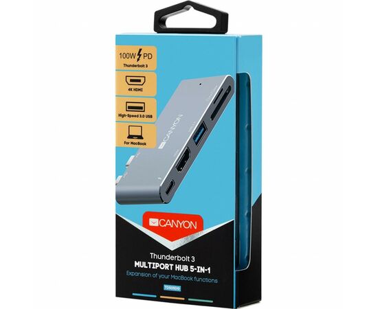 Порт-репликатор Canyon Docking Station with 5 ports, Thunderbolt 3, Input 100-240V (CNS-TDS05DG), изображение 4 Порт-репликатор Canyon Docking Station with 5 ports, Thunderbolt 3, Input 100-240V (CNS-TDS05DG), изображение 4