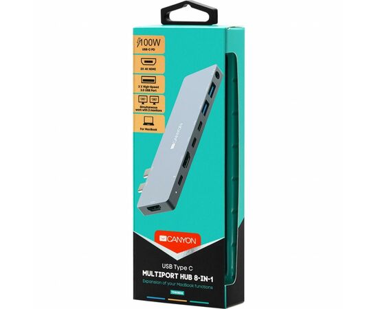 Порт-репликатор Canyon Docking Station with 8 ports, 1*Type C PD100W+2*Type C (CNS-TDS08DG), изображение 4 Порт-репликатор Canyon Docking Station with 8 ports, 1*Type C PD100W+2*Type C (CNS-TDS08DG), изображение 4