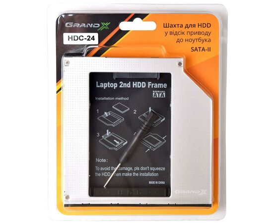 Фрейм-переходник Grand-X HDD 2.5'' to notebook 9.5 mm ODD SATA/mSATA (HDC-24N), изображение 3 Фрейм-переходник Grand-X HDD 2.5'' to notebook 9.5 mm ODD SATA/mSATA (HDC-24N), изображение 3