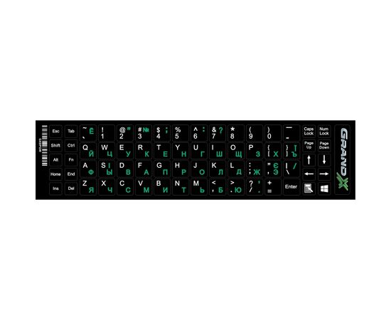 Наклейка на клавіатуру Grand-X 68 keys Cyrillic green, Latin white (GXDPGW)