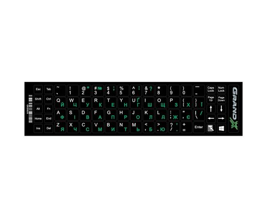 Наклейка на клавіатуру Grand-X 68 keys UA green, Latin white (GXDGUA)