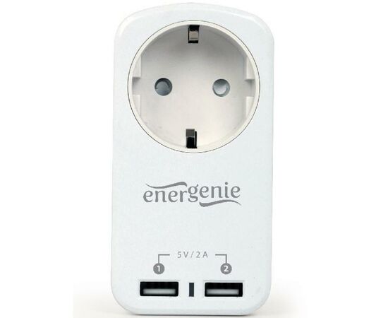 Зарядное устройство EnerGenie 2 USB по 2.1A со сквозной розеткой (EG-ACU2-01-W), изображение 2 Зарядное устройство EnerGenie 2 USB по 2.1A со сквозной розеткой (EG-ACU2-01-W), изображение 2