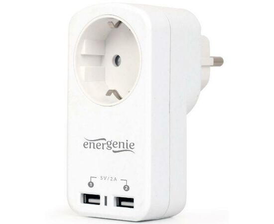 Зарядное устройство EnerGenie 2 USB по 2.1A со сквозной розеткой (EG-ACU2-01-W), изображение 3 Зарядное устройство EnerGenie 2 USB по 2.1A со сквозной розеткой (EG-ACU2-01-W), изображение 3