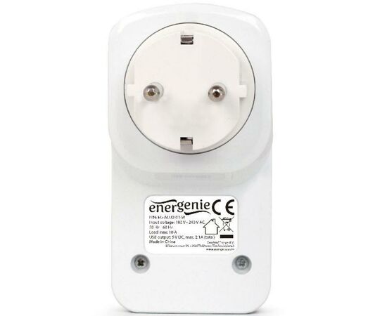 Зарядное устройство EnerGenie 2 USB по 2.1A со сквозной розеткой (EG-ACU2-01-W), изображение 4 Зарядное устройство EnerGenie 2 USB по 2.1A со сквозной розеткой (EG-ACU2-01-W), изображение 4