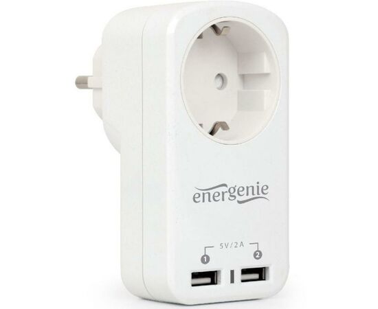 Зарядний пристрій EnerGenie 2 USB по 2.1A со сквозной розеткой (EG-ACU2-01-W)