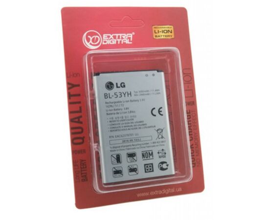 Аккумуляторная батарея для телефона Extradigital LG BL-53YH, G3 (3000 mAh) (BML6414), изображение 5 Аккумуляторная батарея для телефона Extradigital LG BL-53YH, G3 (3000 mAh) (BML6414), изображение 5