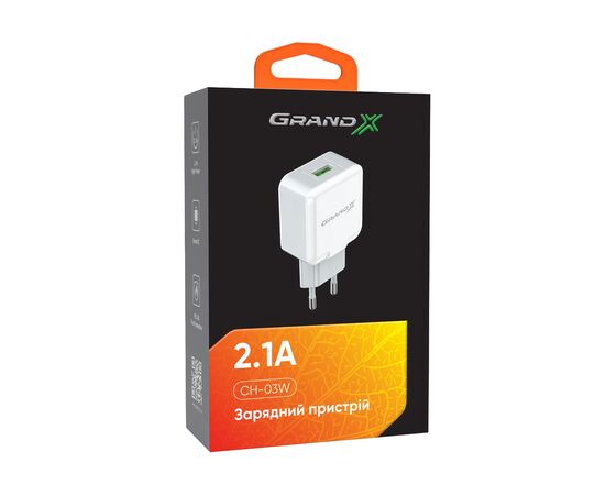 Зарядное устройство Grand-X 5V 2.1A White (CH-03W), изображение 5 Зарядное устройство Grand-X 5V 2.1A White (CH-03W), изображение 5