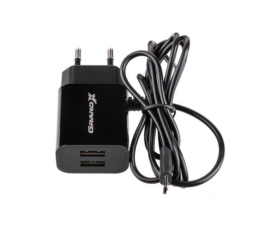 Зарядное устройство Grand-X 5V 3,1A 2USB + micro USB Black с защитой от перегрузки (CH-65B), изображение 2 Зарядное устройство Grand-X 5V 3,1A 2USB + micro USB Black с защитой от перегрузки (CH-65B), изображение 2