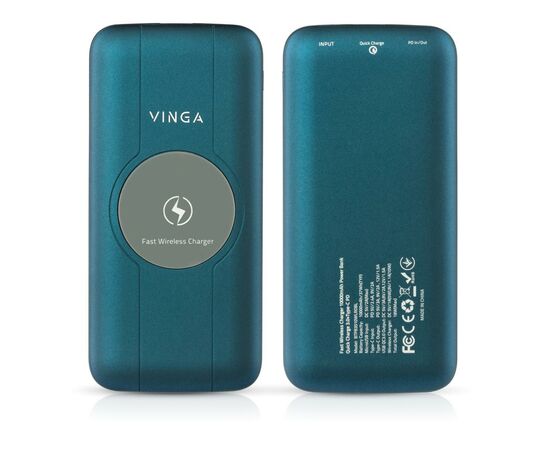 Батарея универсальная Vinga 10000 mAh Wireless QC3.0 PD soft touch blue (BTPB3510WLROBL), изображение 2 Батарея универсальная Vinga 10000 mAh Wireless QC3.0 PD soft touch blue (BTPB3510WLROBL), изображение 2