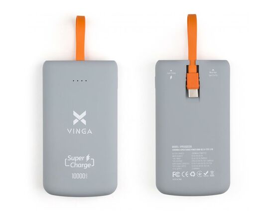 Батарея универсальная Vinga 10000 mAh SuperQC soft touch w/cable 22.5W dark grey (VPB1SQSCDG), изображение 7 Батарея универсальная Vinga 10000 mAh SuperQC soft touch w/cable 22.5W dark grey (VPB1SQSCDG), изображение 7