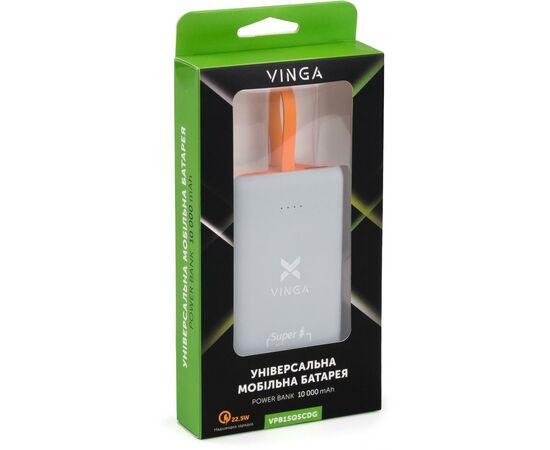 Батарея универсальная Vinga 10000 mAh SuperQC soft touch w/cable 22.5W dark grey (VPB1SQSCDG), изображение 9 Батарея универсальная Vinga 10000 mAh SuperQC soft touch w/cable 22.5W dark grey (VPB1SQSCDG), изображение 9