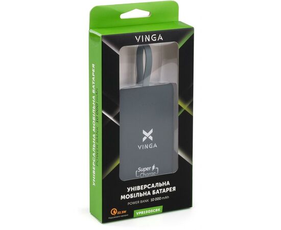 Батарея универсальная Vinga 10000 mAh SuperQC soft touch w/cable 22.5W black (VPB1SQSCBK), изображение 9 Батарея универсальная Vinga 10000 mAh SuperQC soft touch w/cable 22.5W black (VPB1SQSCBK), изображение 9