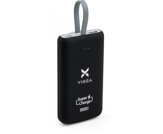 Батарея универсальная Vinga 10000 mAh SuperQC soft touch w/cable 22.5W black (VPB1SQSCBK)