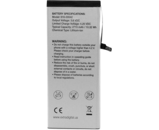 Аккумуляторная батарея для телефона Extradigital Apple iPhone 6s Plus (2715 mAh) (BMA6453), изображение 2 Аккумуляторная батарея для телефона Extradigital Apple iPhone 6s Plus (2715 mAh) (BMA6453), изображение 2