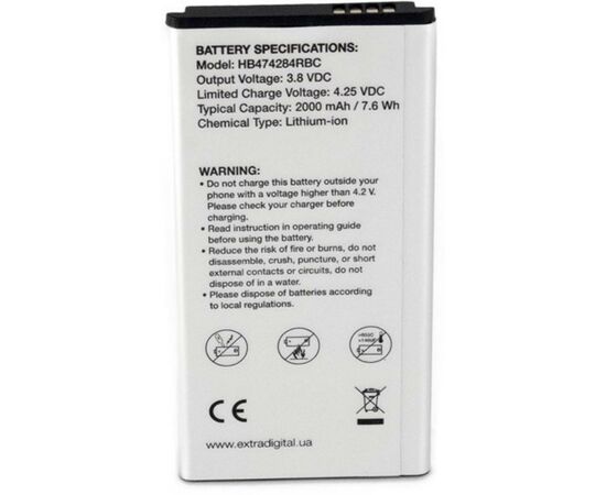 Аккумуляторная батарея для телефона Extradigital Huawei Ascend Y538 HB474284RBC 2000 mAh (BMH6433), изображение 2 Аккумуляторная батарея для телефона Extradigital Huawei Ascend Y538 HB474284RBC 2000 mAh (BMH6433), изображение 2