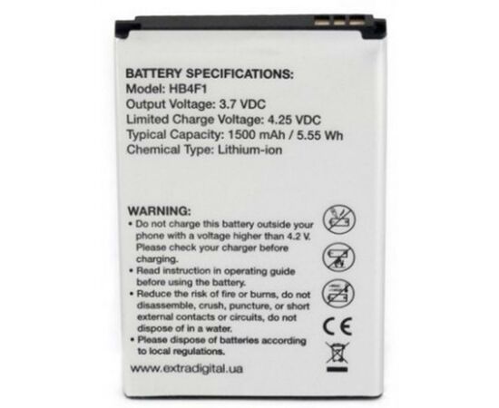 Аккумуляторная батарея для телефона Extradigital Huawei HB4F1 1500 mAh (BMH6434), изображение 2 Аккумуляторная батарея для телефона Extradigital Huawei HB4F1 1500 mAh (BMH6434), изображение 2
