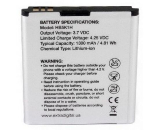 Аккумуляторная батарея для телефона Extradigital Huawei HB5K1H 1300 mAh (BMH6436), изображение 2 Аккумуляторная батарея для телефона Extradigital Huawei HB5K1H 1300 mAh (BMH6436), изображение 2