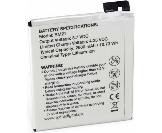 Аккумуляторная батарея для телефона Extradigital Xiaomi Mi Note (BM21) 2900 mAh (BMX6447), изображение 2 Аккумуляторная батарея для телефона Extradigital Xiaomi Mi Note (BM21) 2900 mAh (BMX6447), изображение 2