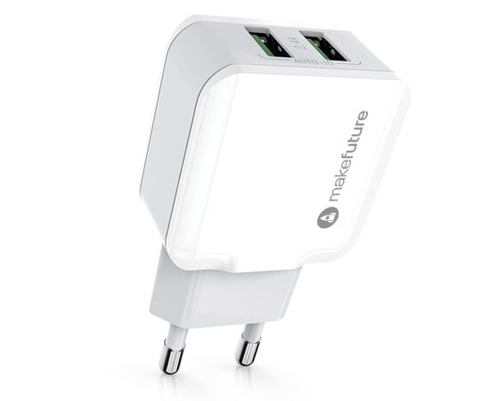 Зарядний пристрій MakeFuture 2 USB (2.4 A) White (MCW-21WH), зображення 2 Зарядний пристрій MakeFuture 2 USB (2.4 A) White (MCW-21WH), зображення 2
