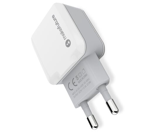 Зарядний пристрій MakeFuture 2 USB (2.4 A) White (MCW-21WH), зображення 3 Зарядний пристрій MakeFuture 2 USB (2.4 A) White (MCW-21WH), зображення 3