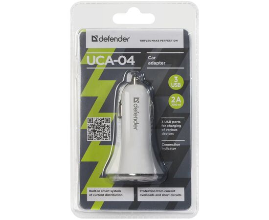 Зарядное устройство Defender UCA-04 авто,3 порта USB, 5V / 6A (83566), изображение 2 Зарядное устройство Defender UCA-04 авто,3 порта USB, 5V / 6A (83566), изображение 2