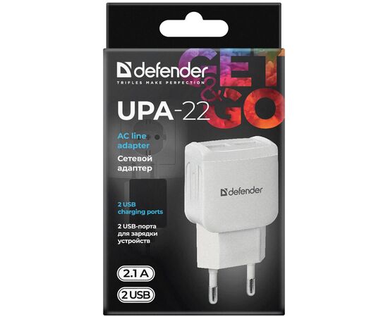 Зарядное устройство Defender UPA-22 white, 2xUSB, 2.1A (83580), изображение 4 Зарядное устройство Defender UPA-22 white, 2xUSB, 2.1A (83580), изображение 4