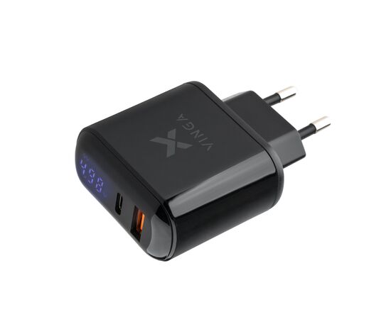Зарядное устройство Vinga 2 Port QC3.0+PD Display Wall Charger (VWCQPACDBK), изображение 3 Зарядное устройство Vinga 2 Port QC3.0+PD Display Wall Charger (VWCQPACDBK), изображение 3