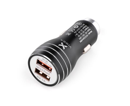 Зарядное устройство Vinga QC3 Quick Dual USB Car Charger aluminium 18W Max (VCCQAABK)