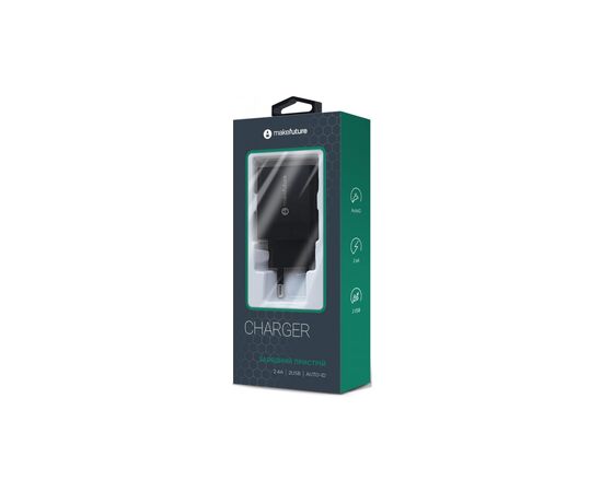 Зарядний пристрій MakeFuture 2.4A 2USB Auto-ID Black (MCW-22BK), зображення 2 Зарядний пристрій MakeFuture 2.4A 2USB Auto-ID Black (MCW-22BK), зображення 2