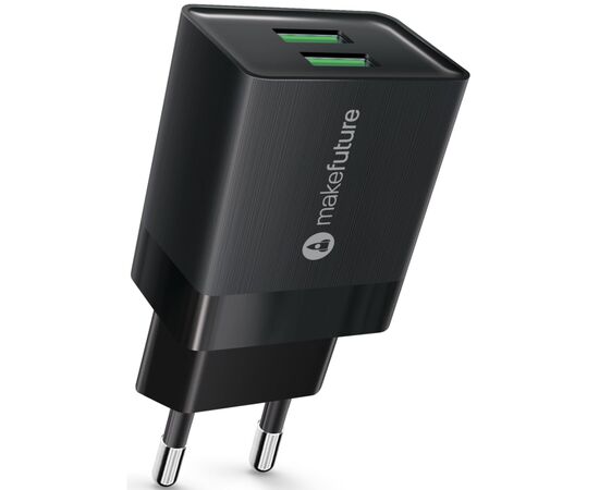 Зарядний пристрій MakeFuture 2.4A 2USB Auto-ID Black (MCW-22BK)