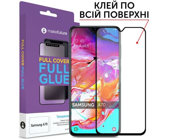 Стекло защитное MakeFuture для Samsung A70 (A705) Black Full Cover Full Glue (MGF-SA705)